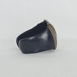 Black Leather Cuff Bracelet with Mixed-Metal Braided & Cutout Detail