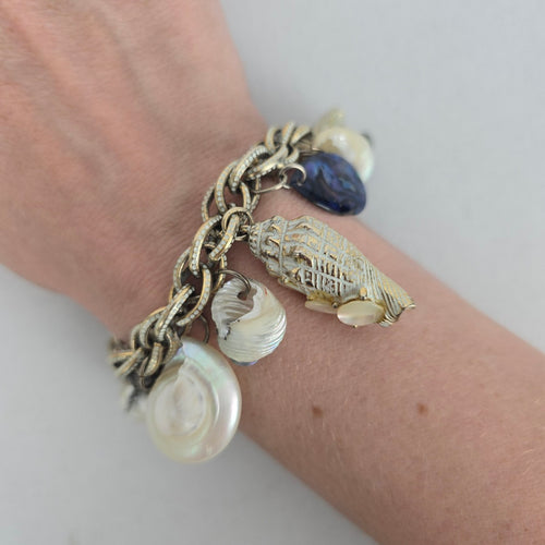 Vintage Silver-Tone Seashell & Mother-of-Pearl Nautical Charm Bracelet