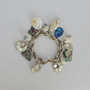Vintage Silver-Tone Seashell & Mother-of-Pearl Nautical Charm Bracelet