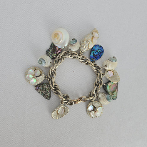 Vintage Silver-Tone Seashell & Mother-of-Pearl Nautical Charm Bracelet