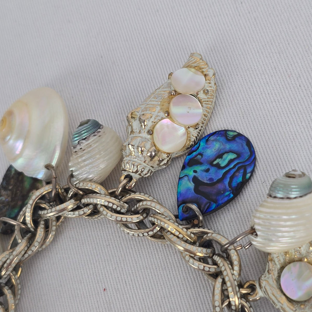 Vintage Silver-Tone Seashell & Mother-of-Pearl Nautical Charm Bracelet