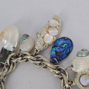 Vintage Silver-Tone Seashell & Mother-of-Pearl Nautical Charm Bracelet