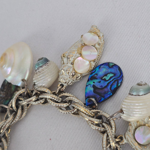 Vintage Silver-Tone Seashell & Mother-of-Pearl Nautical Charm Bracelet