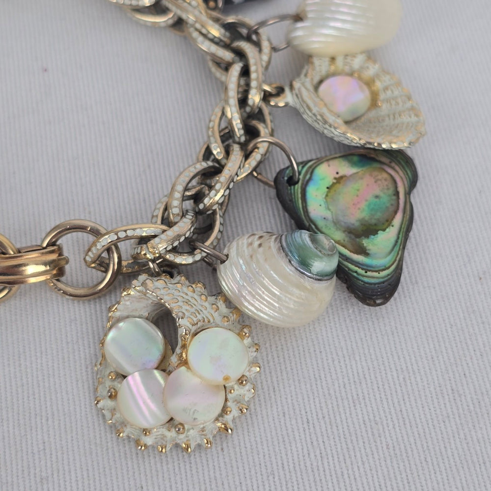 Vintage Silver-Tone Seashell & Mother-of-Pearl Nautical Charm Bracelet