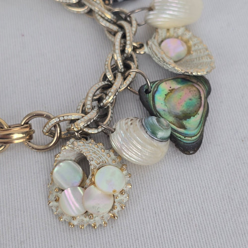 Vintage Silver-Tone Seashell & Mother-of-Pearl Nautical Charm Bracelet