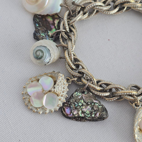 Vintage Silver-Tone Seashell & Mother-of-Pearl Nautical Charm Bracelet