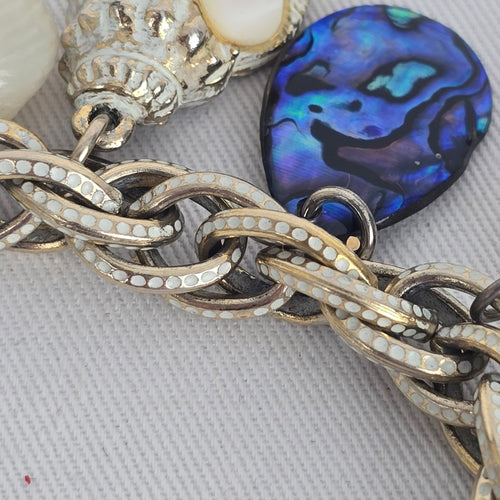 Vintage Silver-Tone Seashell & Mother-of-Pearl Nautical Charm Bracelet