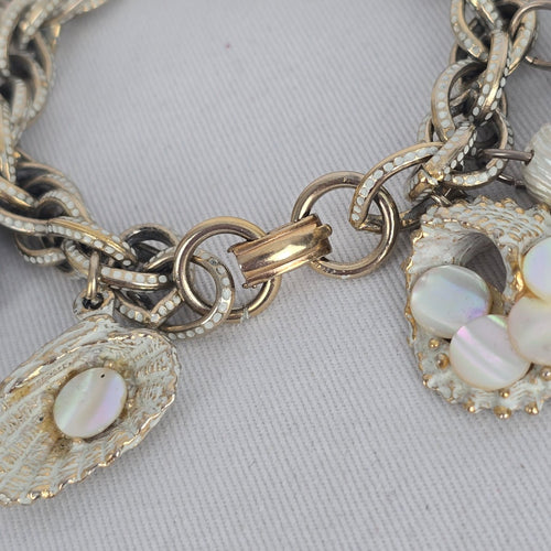 Vintage Silver-Tone Seashell & Mother-of-Pearl Nautical Charm Bracelet