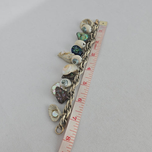 Vintage Silver-Tone Seashell & Mother-of-Pearl Nautical Charm Bracelet