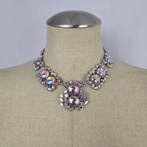Création Pierre Iridescent Rhinestone Statement Necklace & Clip-On Earring Set