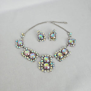Création Pierre Iridescent Rhinestone Statement Necklace & Clip-On Earring Set
