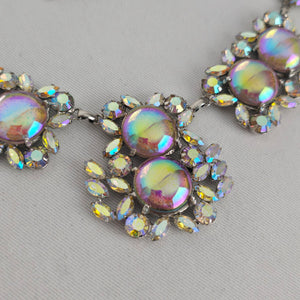 Création Pierre Iridescent Rhinestone Statement Necklace & Clip-On Earring Set