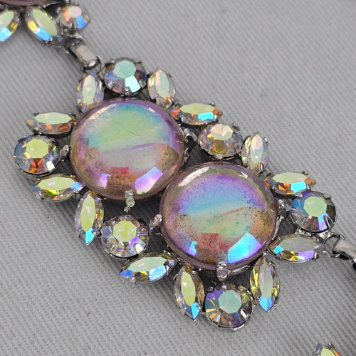 Création Pierre Iridescent Rhinestone Statement Necklace & Clip-On Earring Set