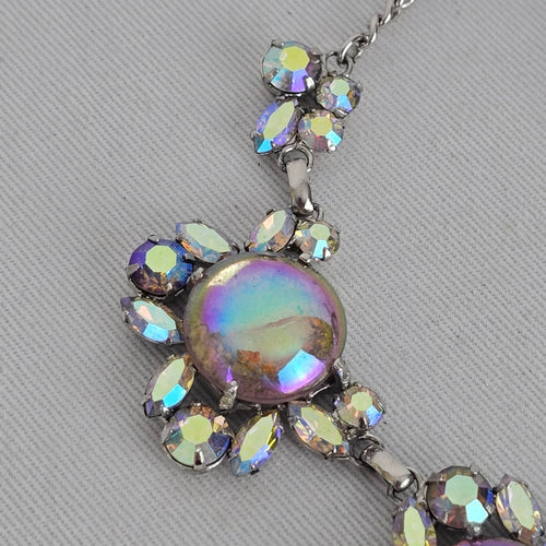 Création Pierre Iridescent Rhinestone Statement Necklace & Clip-On Earring Set
