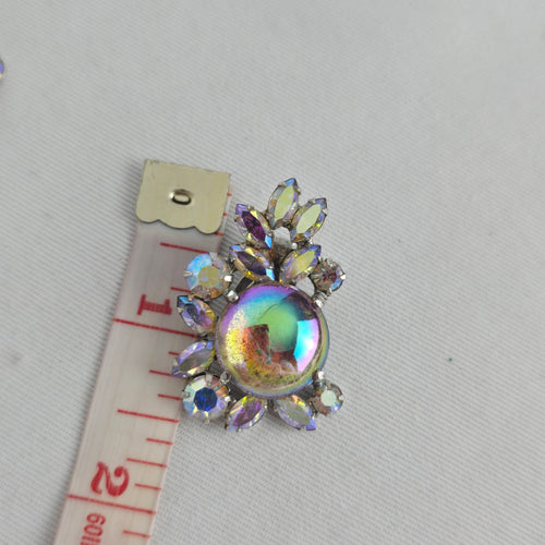 Création Pierre Iridescent Rhinestone Statement Necklace & Clip-On Earring Set