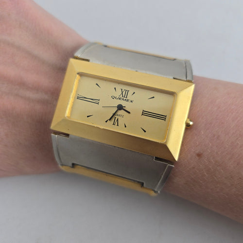 Quemex Two-Tone Rectangular Quartz Wristwatch – Gold & Silver Tone