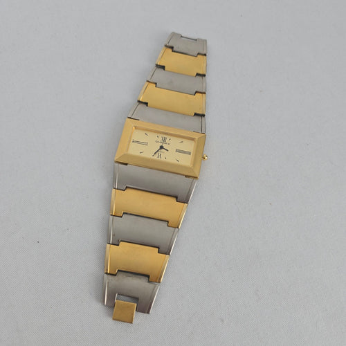 Quemex Two-Tone Rectangular Quartz Wristwatch – Gold & Silver Tone