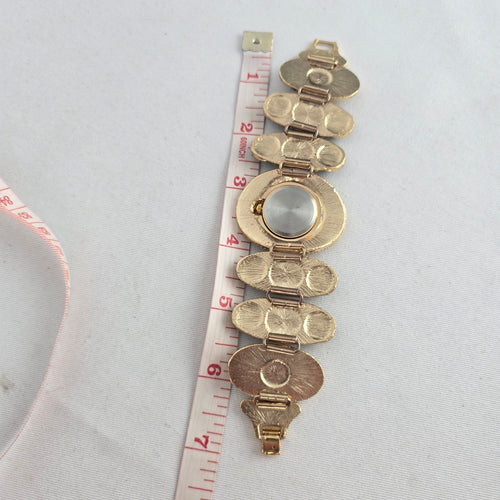 Gold-Tone Black Cabochon Statement Bracelet Watch – Quartz