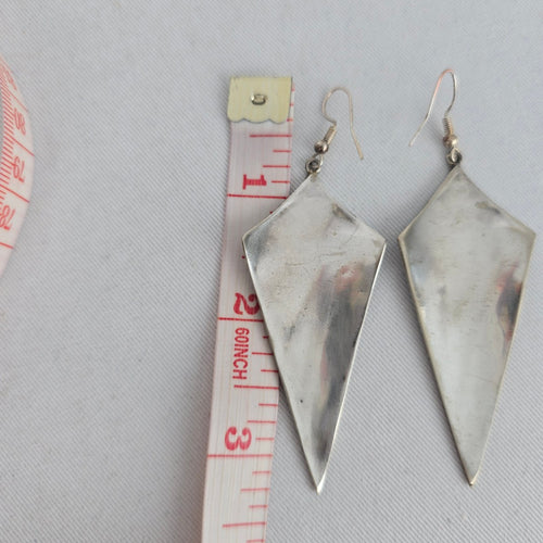 Abalone Shell & Black Inlay Geometric Dangle Earrings – Silver-Tone