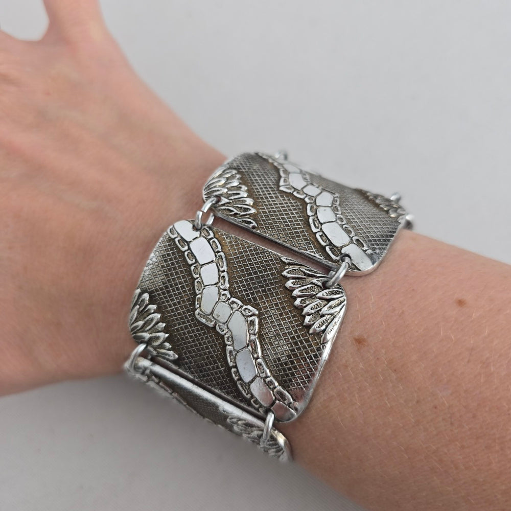 Vintage Germany Silver-Tone Textured Panel Bracelet