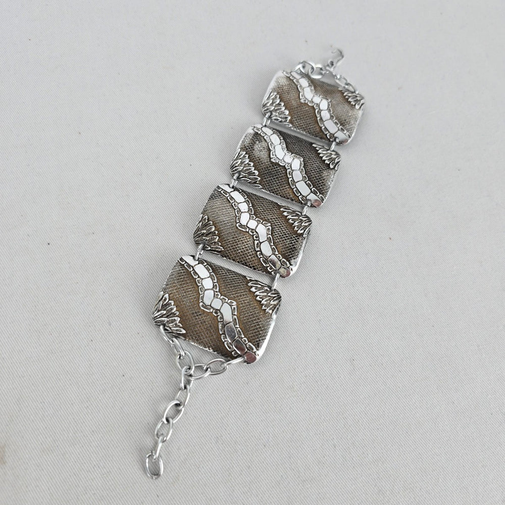 Vintage Germany Silver-Tone Textured Panel Bracelet