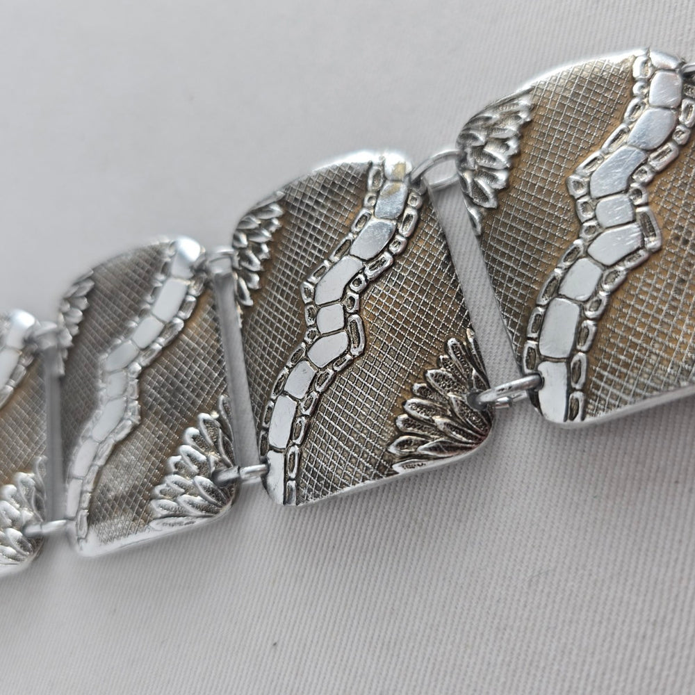 Vintage Germany Silver-Tone Textured Panel Bracelet