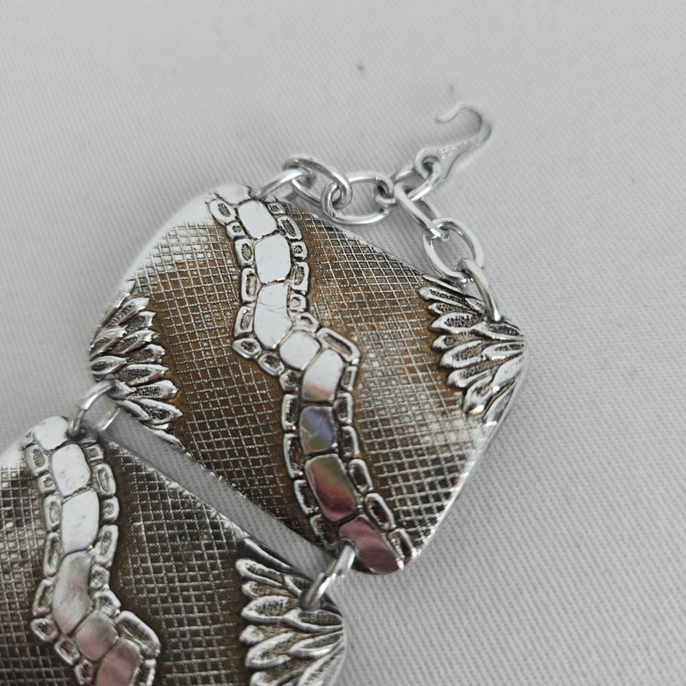 Vintage Germany Silver-Tone Textured Panel Bracelet