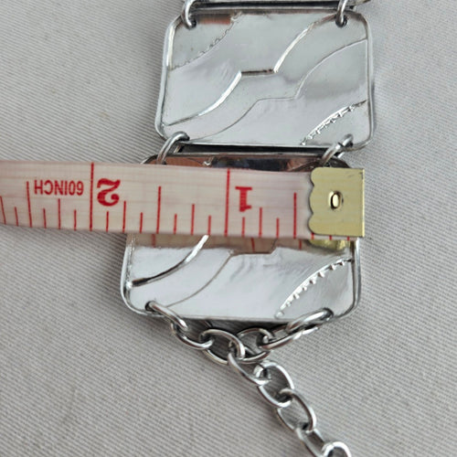 Vintage Germany Silver-Tone Textured Panel Bracelet