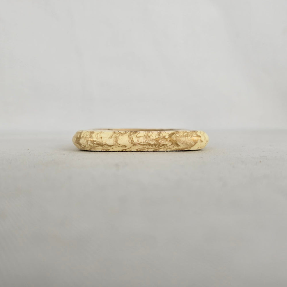 Cream Marbled Square Bangle Bracelet with Gold-Tone Swirl Detail