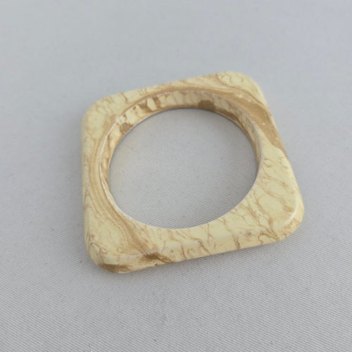 Cream Marbled Square Bangle Bracelet with Gold-Tone Swirl Detail