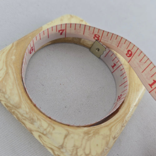 Cream Marbled Square Bangle Bracelet with Gold-Tone Swirl Detail