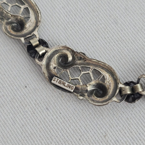 Vintage 1950s Sterling Silver Openwork Lace Scroll Link Choker Collar Necklace