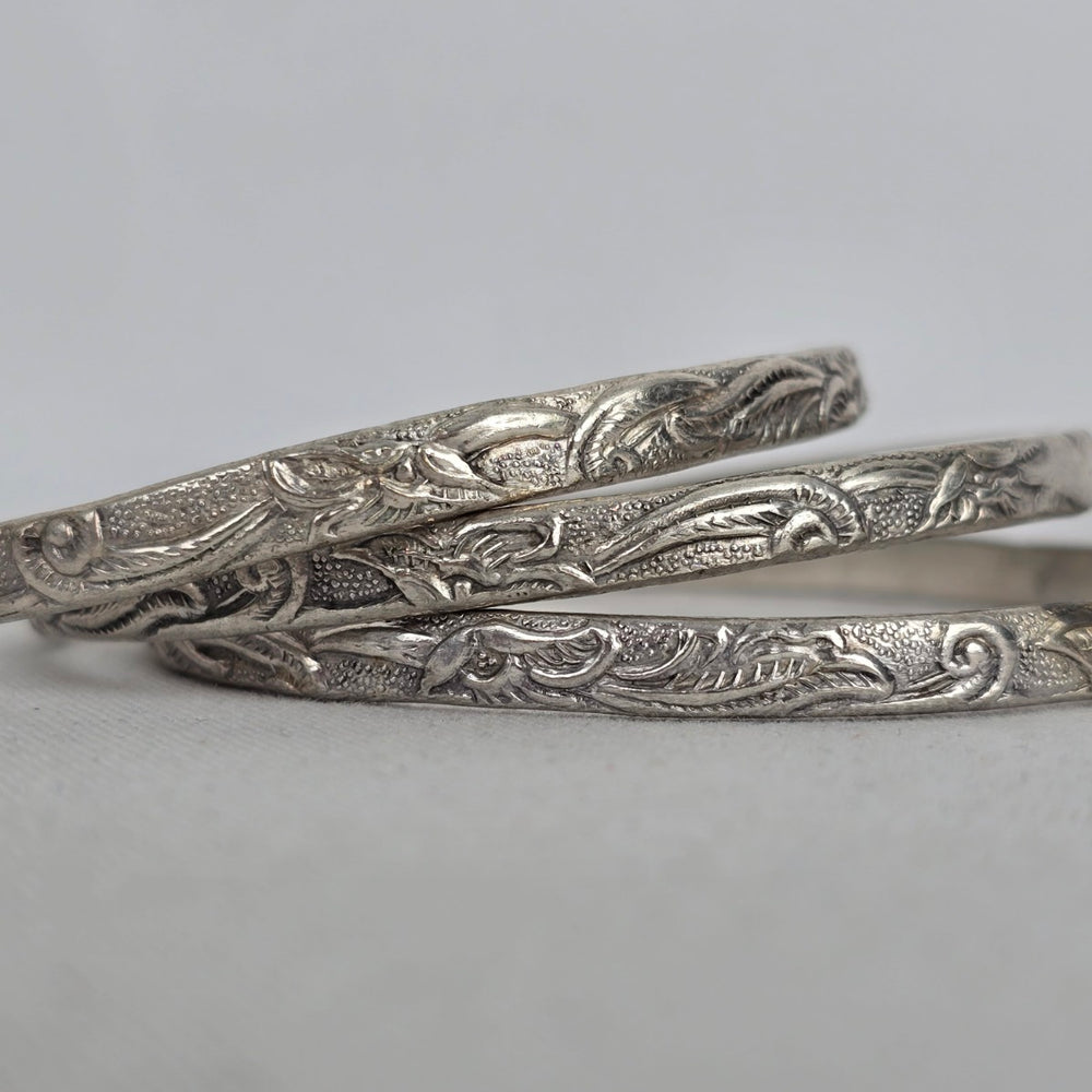 Taxco 925 Sterling Silver Engraved Floral Bangle Bracelets – Set of 3