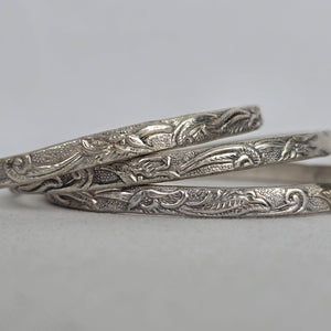 Taxco 925 Sterling Silver Engraved Floral Bangle Bracelets – Set of 3