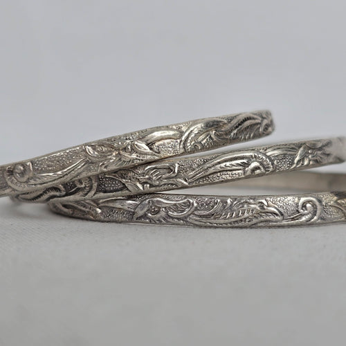 Taxco 925 Sterling Silver Engraved Floral Bangle Bracelets – Set of 3