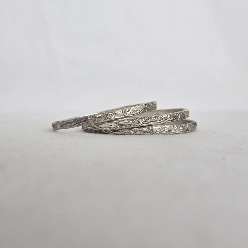 Taxco 925 Sterling Silver Engraved Floral Bangle Bracelets – Set of 3