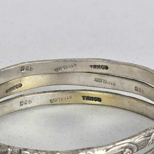 Taxco 925 Sterling Silver Engraved Floral Bangle Bracelets – Set of 3