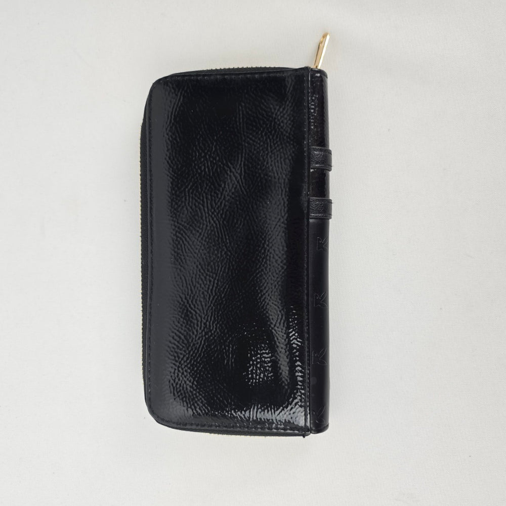 Playboy Black Patent Zip-Around Wallet with Gold-Tone Hardware