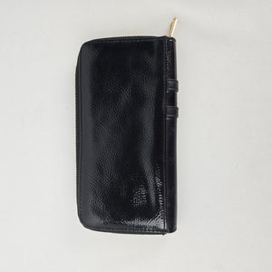 Playboy Black Patent Zip-Around Wallet with Gold-Tone Hardware