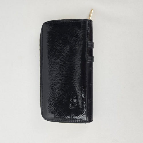 Playboy Black Patent Zip-Around Wallet with Gold-Tone Hardware
