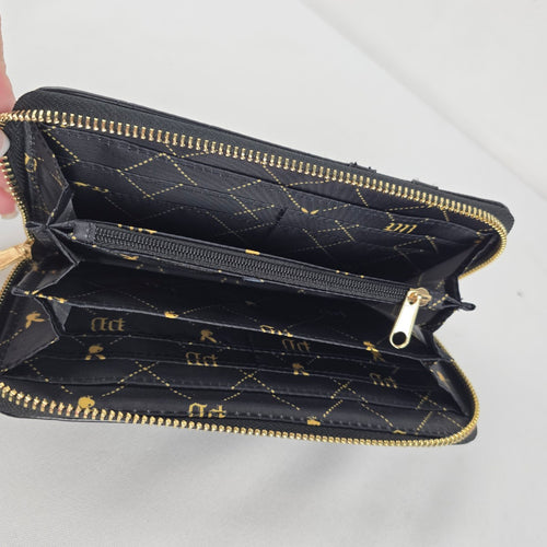 Playboy Black Patent Zip-Around Wallet with Gold-Tone Hardware