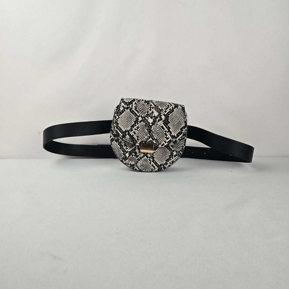 MANGO Snakeskin-Print Belt Bag – Black & White with Gold-Tone Hardware