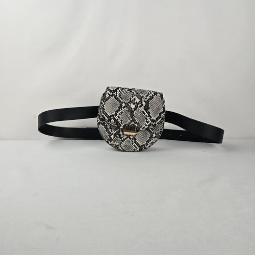 MANGO Snakeskin-Print Belt Bag – Black & White with Gold-Tone Hardware