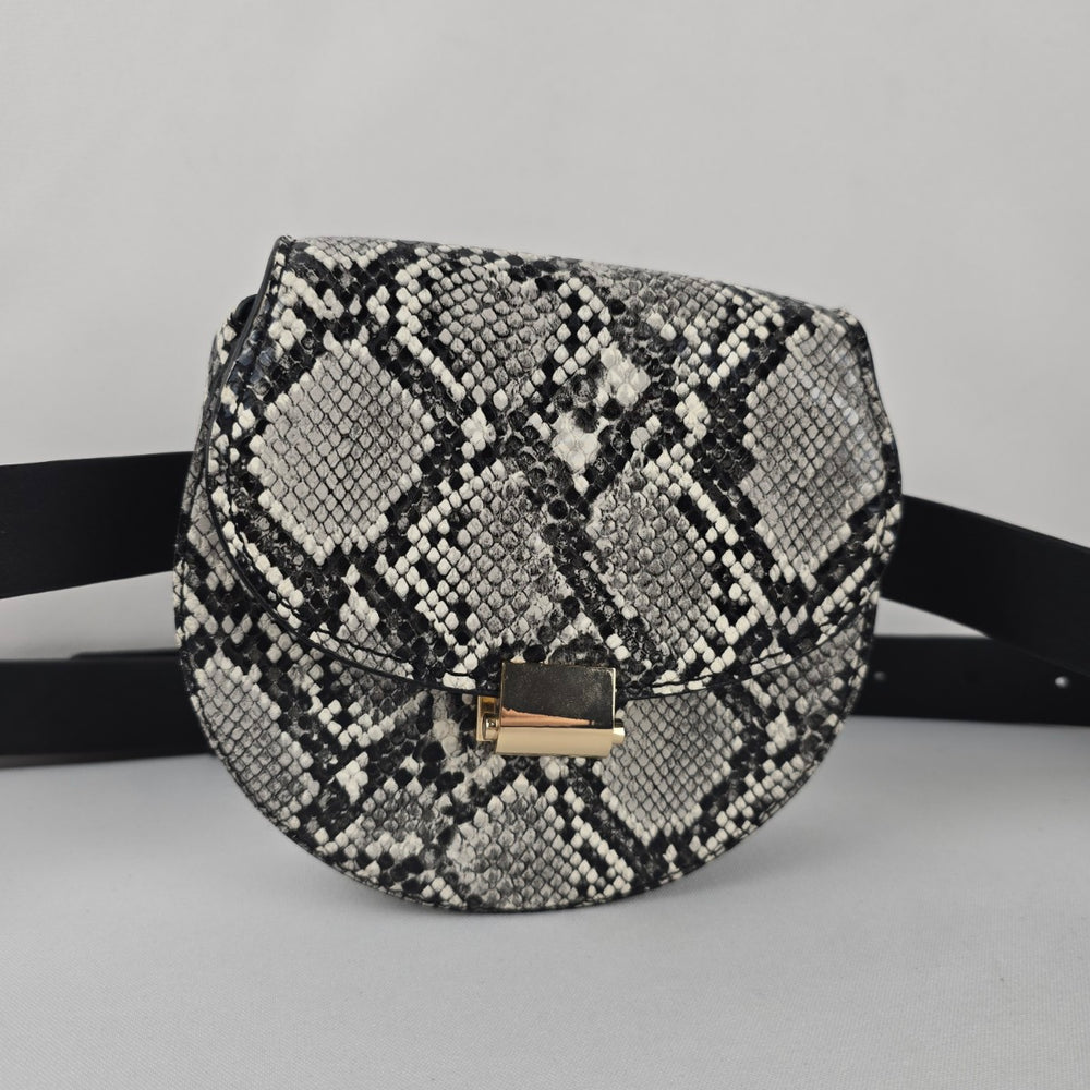 MANGO Snakeskin-Print Belt Bag – Black & White with Gold-Tone Hardware