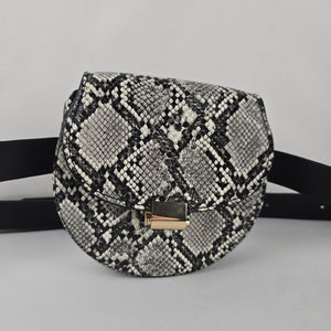 MANGO Snakeskin-Print Belt Bag – Black & White with Gold-Tone Hardware