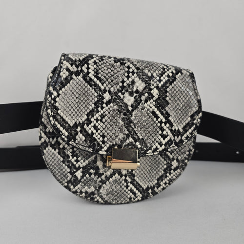 MANGO Snakeskin-Print Belt Bag – Black & White with Gold-Tone Hardware
