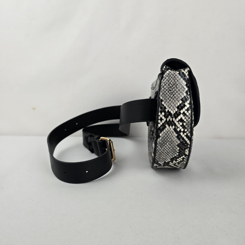 MANGO Snakeskin-Print Belt Bag – Black & White with Gold-Tone Hardware