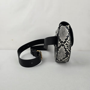MANGO Snakeskin-Print Belt Bag – Black & White with Gold-Tone Hardware
