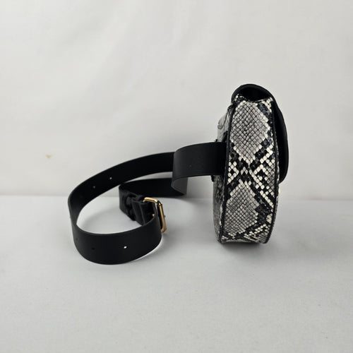 MANGO Snakeskin-Print Belt Bag – Black & White with Gold-Tone Hardware