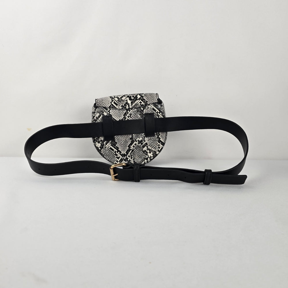 MANGO Snakeskin-Print Belt Bag – Black & White with Gold-Tone Hardware